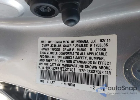 2014 Honda Civic Lx from USA, damaged, VIN 19XFB2F51EE221401